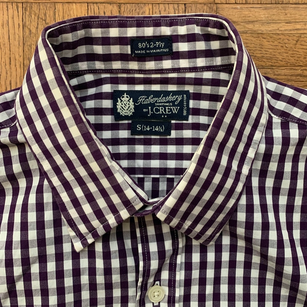 Men's J. Crew Check Gingham Purple White Shirt, S - Picture 2 of 5